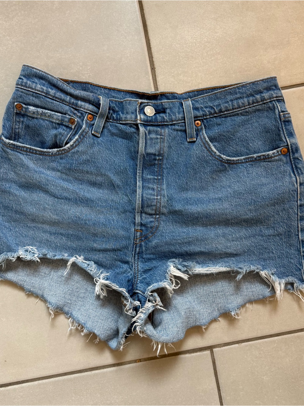 Levi's Blue Frayed Denim Cutoff Shorts - Women